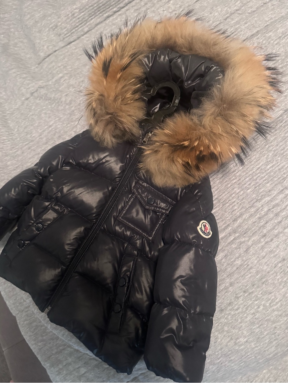 Moncler Black Kids Puffer Jacket with Fur-Trim Hood